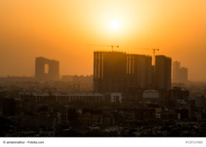 Image: Buildings under construction at dusk