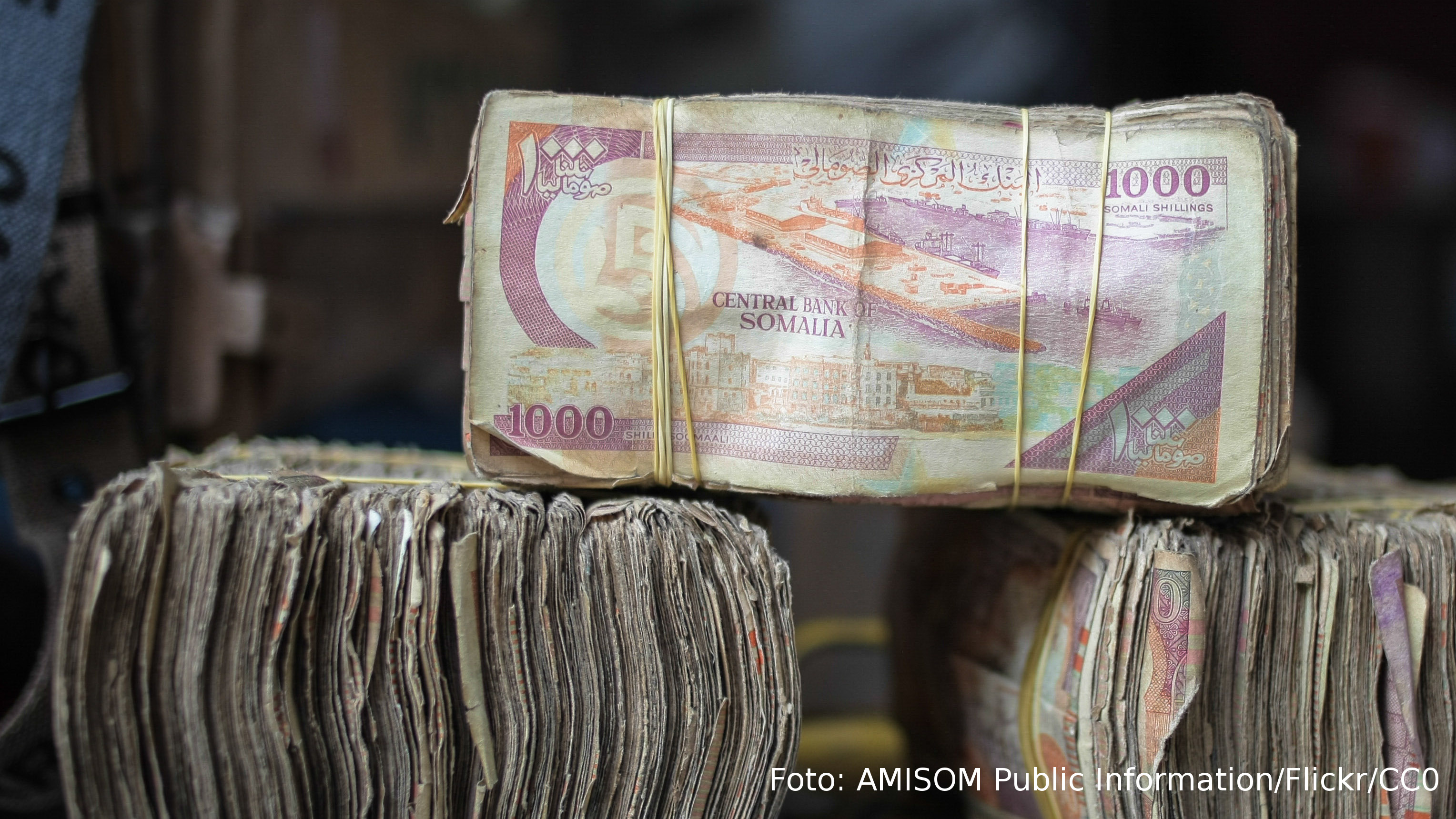 Bundles of Somali shilling notes.