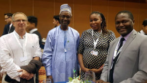 group picture 4 people: Brüntrup, secretary general UNCCD, members delegation Zambia