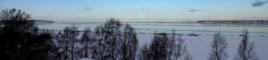 Panorama Arctic Region. sunrise with trees in the front