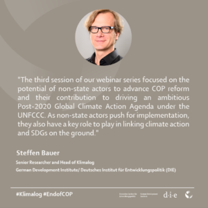 Card: Quote Steffen Bauer "It's the end of the COP as we know it", Session 3