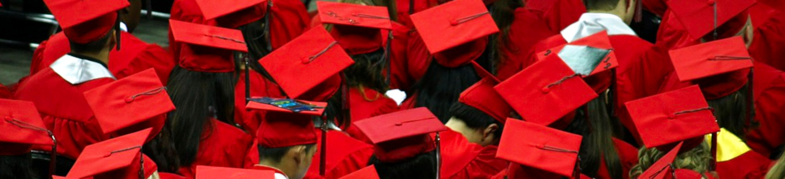 Photo: Graduates with academic hats from above