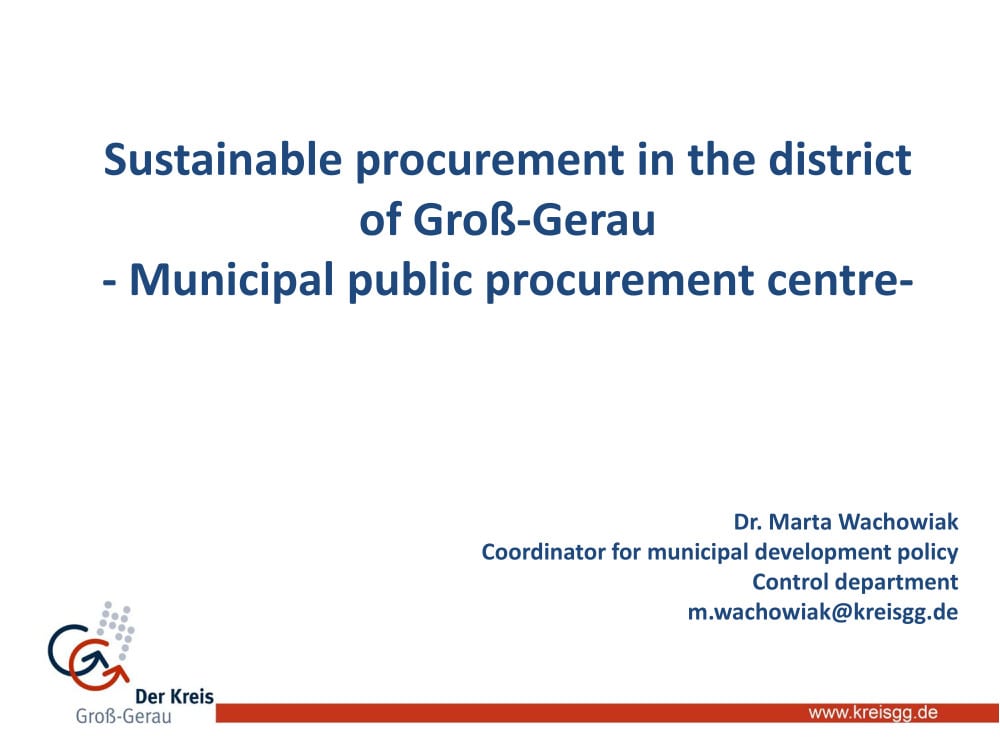 Presentation: Urban agenda partnership on innovative and responsible public procurement - Marta Wachowiak, Coordination of Municipal Development Policy, District of Groß-Gerau