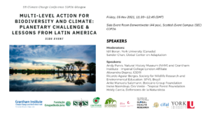 Event Card: Official COP26 Side Event “Multi-level action for biodiversity and climate: Planetary challenge & lessons from Latin America”, 5 November 2021, 11:30—12:45 hrs (GMT, Glasgow)