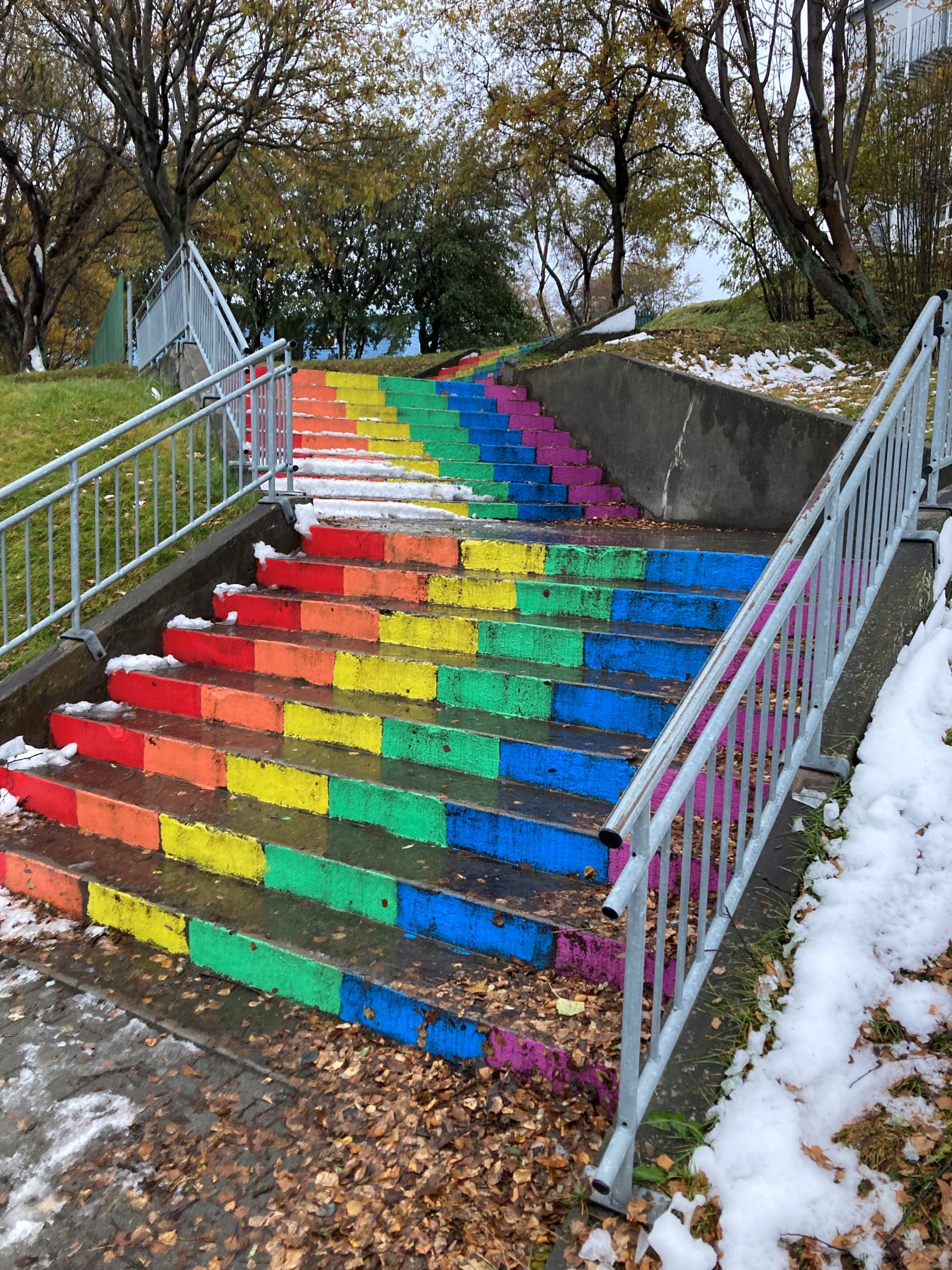 Photo: rainbow-coloured stairs in Akureyri
