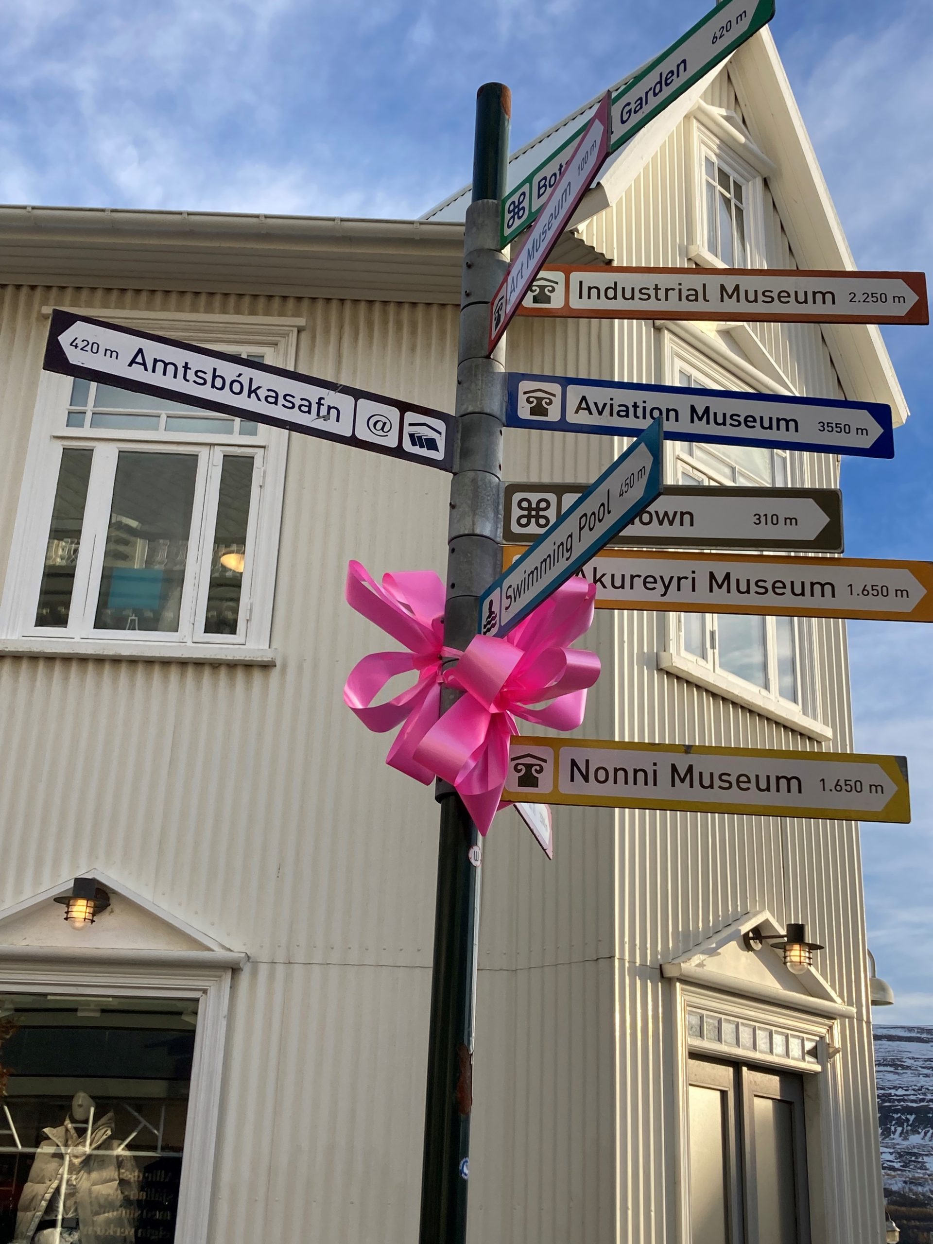 Photo: signs in the new city centre with the pink ribbon for breast cancer awareness month
