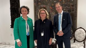 Photo: SDG Summit: From left to right: Anna-Katharina Hornidge (IDOS), Svenja Schulze (BMZ), Michael Krake (Weltbank)