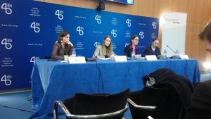 Photo: Panel with four representatives of the Franco-German exchange on potentials and challenges in policy-making towards Africa.