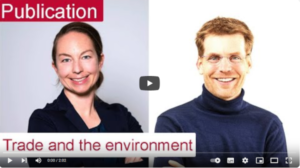 Cover: des YouTube Videos von Clara Brandi und Jean-Frédéric Morin zum veröffentlichten Buch zum Thema "Trade and the environment" und den Profilbildern der beiden Autoren.