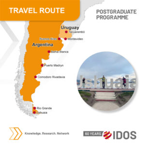 Die Reiserroute des Forschungsteams: In Uruguay: Tacuare und Montevideo. In Argentinien: Buenos Aires, Bahia BlancePuerto Madryn, Comodora Rivadavia, Rio Grande, Ushuaiambó
