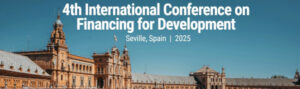 Photo: FfD Conference announcement: "4th International Conference on Financing for Development. Seville, Spain, 2025."The photo shows the Plaza de España in Seville in the background.