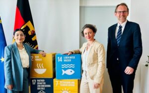 Image of German Minister Reem Alabali Radovan, IDOS-Director Anna-Katharina Hornidge and Deputy Axel Berger at the Federal Ministry for Economic Cooperation and Development (BMZ)