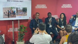 Jugendliche und Kulturerbe-Akteure bei einer Diskussionsrunde über kulturelle Resilienz und Klimaanpassung während COY20.