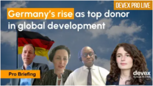 Photo: Teilnehmende der Online-Diskussion im Rahmen des Devex Top Briefing zum Thema „What Germany’s Rise as Top Donor Means for Global Development“, darunter Prof. Anna-Katharina Hornidge.