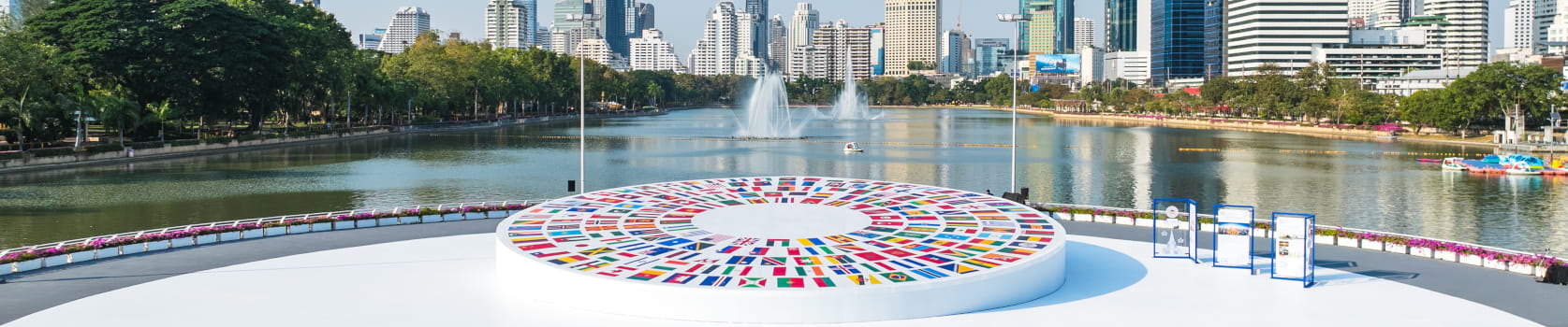 Event venue for the 2026 IMF and World Bank Annual Meetings in Thailand, set against a modern city skyline.